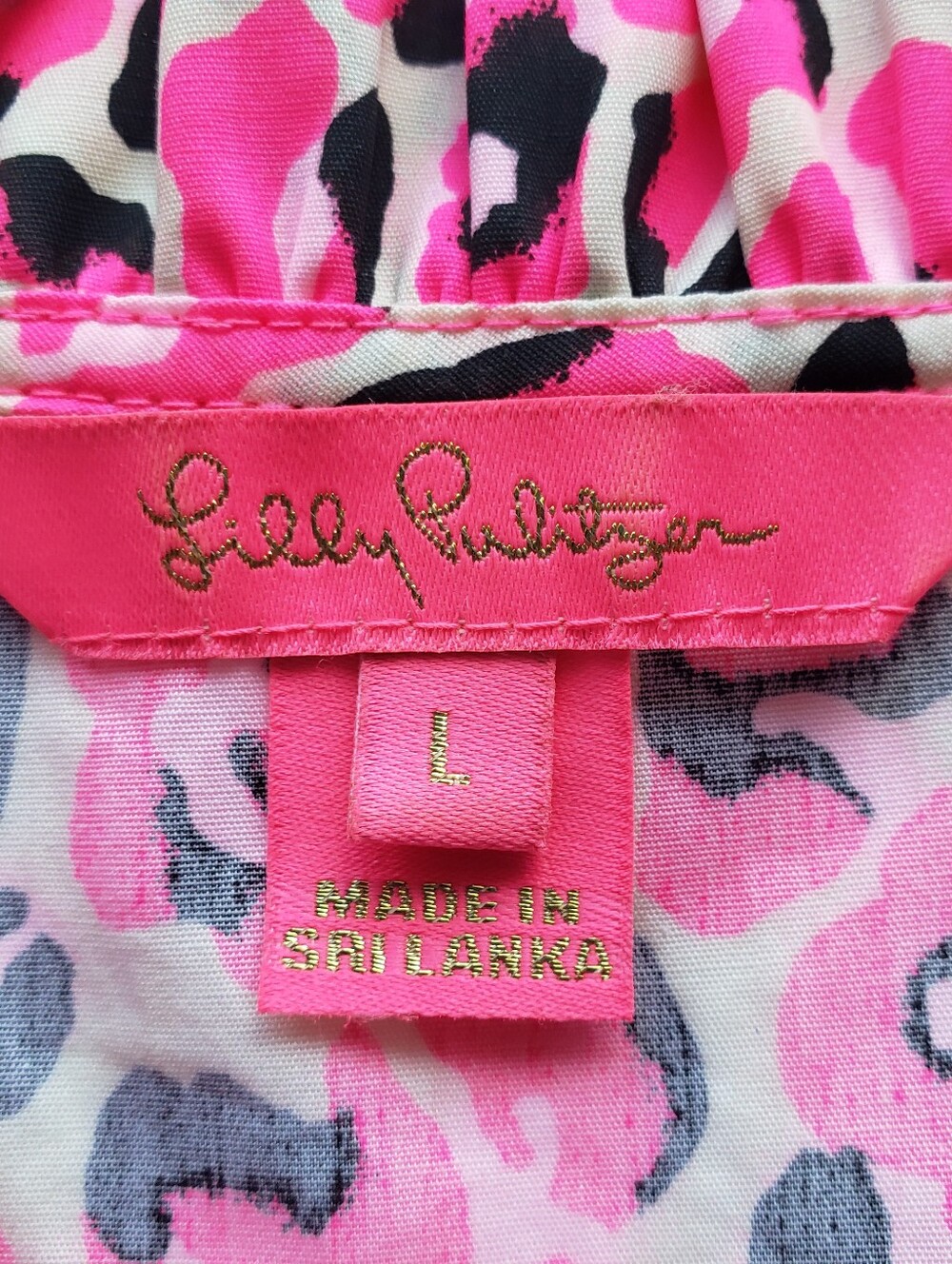 Lily Pulitzer Sherida Pink Leopard Print Blouse Top Women Large Cotton Coastal - Picture 9 of 11